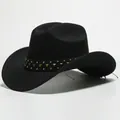 Cappello da cowboy western classico in finta lana nera con fascia borchiata decorativa - 34 / Taglia unica