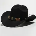 Cappello da cowboy classico nero in finta lana con fascia decorativa ed emblema di testa di toro - 35 / Taglia unica