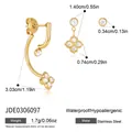 Vista detallada de pendientes de trébol en acero inoxidable dorado con medidas reales. - Juego de 3 Piezas por Tarjeta (JDE0306097)