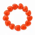 Rode hartvormige kralenarmband met glanzende snoepkleurafwerking op elastisch koord - Elastisch koord / Oranjerood