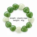 Candy colored green heart beaded bracelet with elastic rope stretch design, 43g weight. - Elastic Cord / Green Mixed