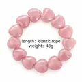 Glossy pink heart beaded bracelet with durable elastic cord for women candy style - Elastic Cord / Pink