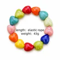 Colorful heart-shaped beaded bracelet with elastic rope in candy colors and glossy finish - Elastic Cord / Multicolor