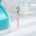 Elegant pink crystal drop earring with silver-tone titanium alloy hoop design for women - Pink (Single Piece)