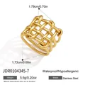 Woven hollow stainless steel ring in 18k gold finish with detailed measurements - Top Width 1.79cm Bottom Width 1.73cm