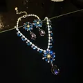 Elegante sieradenset met ketting en oorbellen van blauwe zirkoonbloem en waterdruppel. - Bloem Waterdruppel Zirconia Ketting & Oorbellen Set (63#) / Zilver-Blauw-Paars