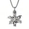 Retro gothic stainless steel raven pendant necklace with silver finish for men and women - Eagle Relief Pendant / With Steel Chain / Vintage Silver