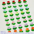 Perles tulipes en verre dégradé rose gelée pour bijoux DIY accessoires - Fleur: 9x9x5.5mm; Feuille: 14x7x5mm / Couleurs Mélangées Aléatoires