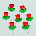 Perle di vetro a fiore di tulipano rosso e verde per la creazione di gioielli DIY - Fiore: 9x9x5.5mm; Foglia: 14x7x5mm / Rosso