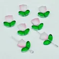 Perle di tulipano in vetro sfumato rosa gelatina per bracciali e orecchini fai da te fatti a mano - Fiore: 9x9x5.5mm; Foglia: 14x7x5mm / rosa gelatina