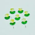 Yellow and green gradient glass tulip beads for DIY jewelry and accessory making - Flower: 9x9x5.5mm; Leaf: 14x7x5mm / Gradient Yellow