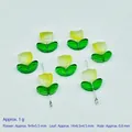 Perles tulipes en verre jaune et vert pour la fabrication de bijoux et accessoires - Fleur: 9x9x5.5mm; Feuille: 14x7x5mm / Dégradé Jaune