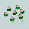 Jelly pink gradient glass tulip beads for DIY jewelry making accessories - Flower: 9x9x5.5mm; Leaf: 14x7x5mm / Beige/Cream