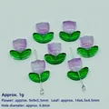 Purple and green gradient glass tulip flower beads for DIY jewelry making 9x9mm - Flower: 9x9x5.5mm; Leaf: 14x7x5mm / Purple