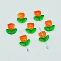 Vibrant orange and green gradient tulip glass beads for DIY jewelry making findings - Flower: 9x9x5.5mm; Leaf: 14x7x5mm / Orange