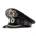 Detailed view of punk style sequined military hat with rhinestones and number 40 decoration - Adjustable / Type 40 Style