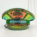 Detailed view of punk style military hat with colorful sequins and green spikes. - Adjustable / Green