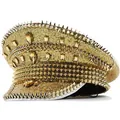 Chapeau militaire doré à paillettes avec pointes punk et ornements en strass brillants. - Réglable / Or