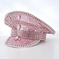 Pink sequined military hat with silver punk spikes and rhinestones for Y2K style. - Adjustable / Bright Pink