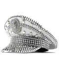 Silver rhinestone captain hat with punk spikes and lion head emblem for women y2k style - Adjustable / Silver Lion Head
