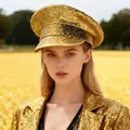Fashionable gold sequin captain hat and matching blazer for women in punk y2k style - Adjustable / Gold Sequin