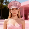 Stylish pink sequined navy captain hat for women with a trendy Y2K punk aesthetic look - Adjustable / Pink Sequin
