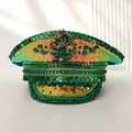 Emerald green rhinestone captain military hat with sequins for punk Y2K fashion style - Adjustable / Green Large Rhinestone Style