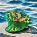 Green and yellow sequined punk navy hat with emerald green gems and metallic spikes Y2K - Adjustable / Green Yellow Rhinestone Style