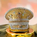 Sparkling gold punk style military hat decorated with silver studs and rhinestones - Adjustable / Gold Sunglasses