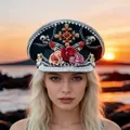 Ornate punk style captain hat featuring rhinestones, skulls, and roses for women - Adjustable / Day of the Dead Rhinestone Captain Hats