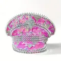 Pink sequined military hat featuring silver spikes and rhinestones in Y2K punk style - Adjustable / Pink Badge Punk Rhinestone Captain Hat