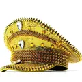 Gold punk captain hat with sequins and metallic spikes, rhinestone military cap for women - Adjustable / Punk Rhinestone Style / Gold