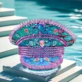 Punk style Y2K navy hat with colorful rhinestones and sharp studs decoration - Adjustable / Iridescent Punk Heavy Style / Blue and Purple