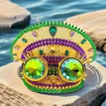 Glamorous Y2K punk navy hat encrusted with green gems and spiked metallic goggles - Adjustable / Punk Goggles Style / Gold