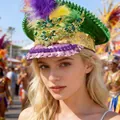 Y2K punk style rhinestone navy captain hat with colorful sequins and feathers - Adjustable / New Carnival Rhinestone Captain Hats