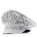 Sparkling silver rhinestone punk captain hat with metallic spikes and Y2K aesthetic design - Adjustable / Silver Punk Rhinestone Captain Hats