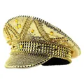 Glamorous gold rhinestone studded captain hat with sequins and yellow gems for Y2K punk style - Adjustable / Gold Punk Rhinestone Captain Hats