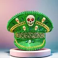 Bright green punk style rhinestone captain hat with skull decorations for y2k fashion - Adjustable / Green - Skull