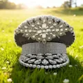 Sparkling rhinestone-encrusted navy captain hat for women in trendy y2k punk festival style - Adjustable / Black - Flower Rhinestones