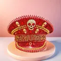 Red rhinestone punk military hat with gold skulls and spikes for Y2K fashion style. - Adjustable / Red-Skull (Rivets Sequins)