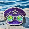 Purple sequined navy hat with iridescent goggles and rhinestone flower detail - Adjustable / Purple-Punk Goggles Style