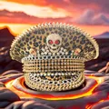 Punk Y2K leopard print military hat with rhinestones, studs and skull - Adjustable / Skull - Leopard Print
