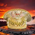 Luxurious gold punk captain hat featuring a winged skull, shiny sequins, and spikes - Adjustable / Gold-Skull Style