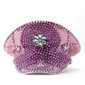 Sparkling punk style pink rhinestone military captain hat with central floral gem accents - Adjustable / Light Purple Rivet Style
