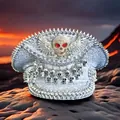 Silver punk style captain hat with rhinestones and skull charms for women y2k fashion - Adjustable / Silver-Skull Style