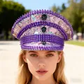 Stunning purple punk style captain hat featuring sequins and studs for Y2K fashion style - Adjustable / Purple Sequin Punk Style / Purple