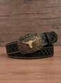 Vista dettagliata della cintura in pelle cowboy con fibbia a testa di toro - Stile Testa di Toro Nero (Stile A)