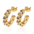 Boucles d'oreilles créoles en acier doré avec zircons cubiques étincelants - Style Forme de C No.1