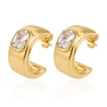 Élégantes boucles d'oreilles créoles C en acier doré 18K avec oxyde de zirconium - Style Large en Forme de C Strass Carré