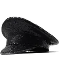 Chapeau de capitaine militaire à paillettes noires avec finition scintillante réfléchissante - Taille unique / Noir